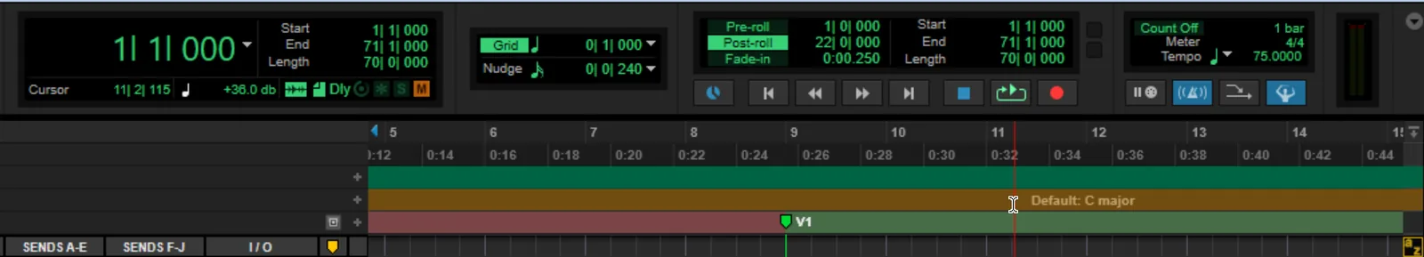 Screenshot of the Pro Tools Transport window with MIDI Controls visible, showing tempo and time-signature fields.