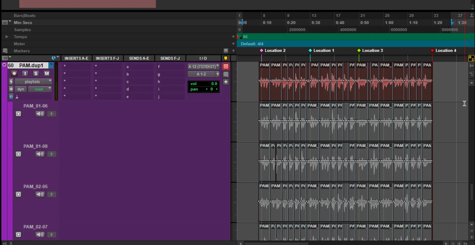 Screenshot of Pro Tools Edit window showing playlist comping view with multiple take lanes below the main vocal track and audition and promote controls visible.
